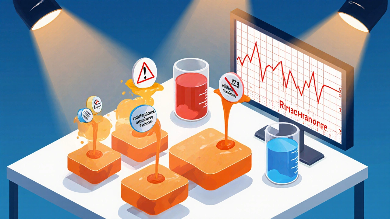 Lab illustration of methadone interacting with CYP inhibitors and prolonged QT ECG.