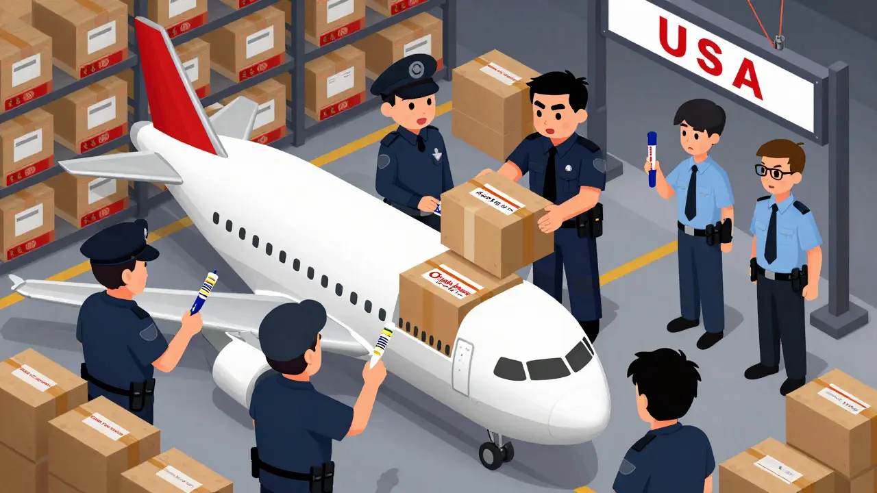 Criminal warehouse shipping fake Ozempic pens to the U.S. with fake labels and border inspection.