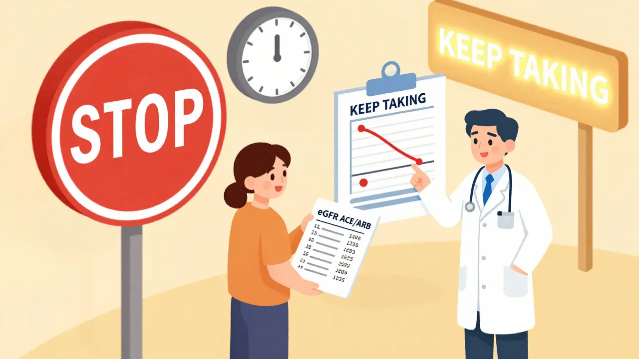 Patient and doctor reviewing kidney function chart with medication benefits shown visually.