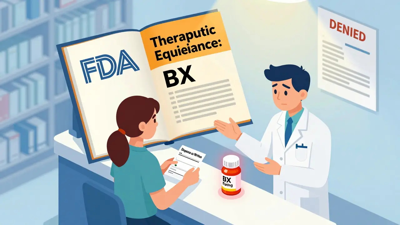Patient requests brand drug at pharmacy, pharmacist hesitates over BX-rated generic.