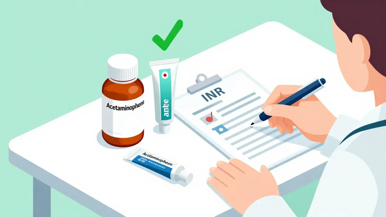 Isometric illustration of safe pain relief alternatives and a medical INR test report.