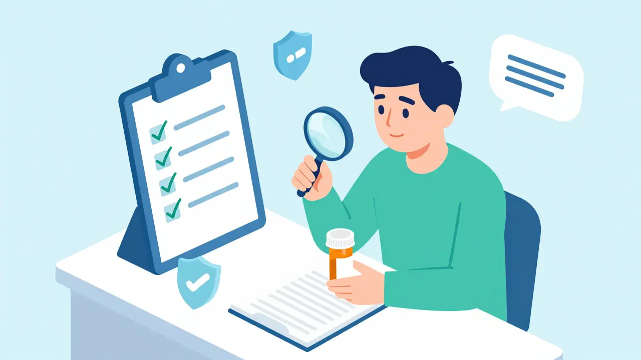 Isometric cartoon of patient checking prescription NDC code and keeping a health log.