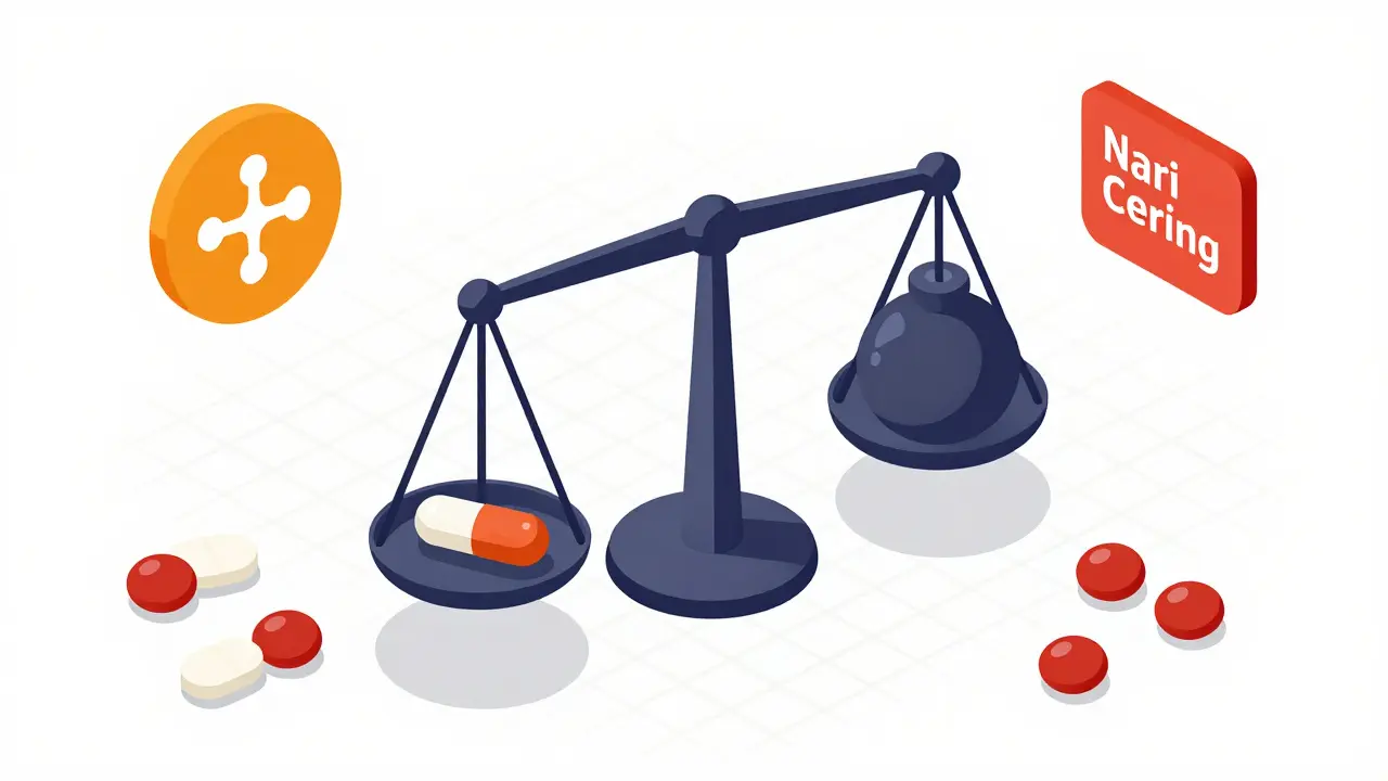 Isometric illustration of a balance scale showing narrow therapeutic index drug risks.