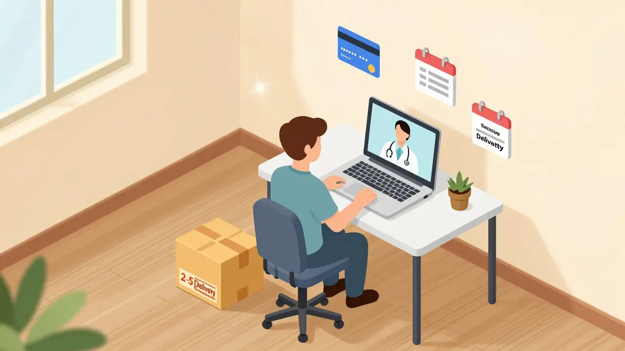 Isometric scene of telehealth consultation and secure medication delivery at home