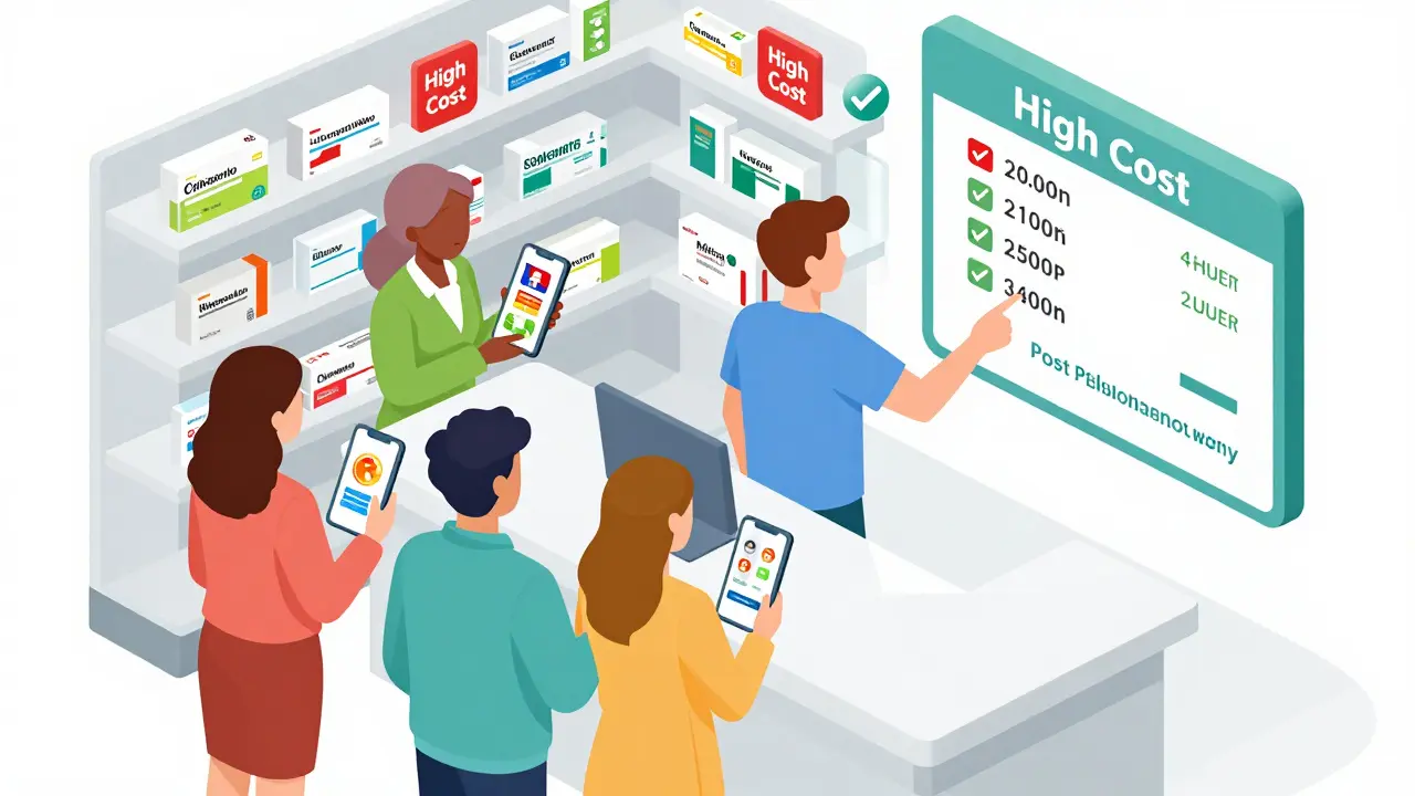 Patients using apps to find cheaper generic medication options at pharmacy