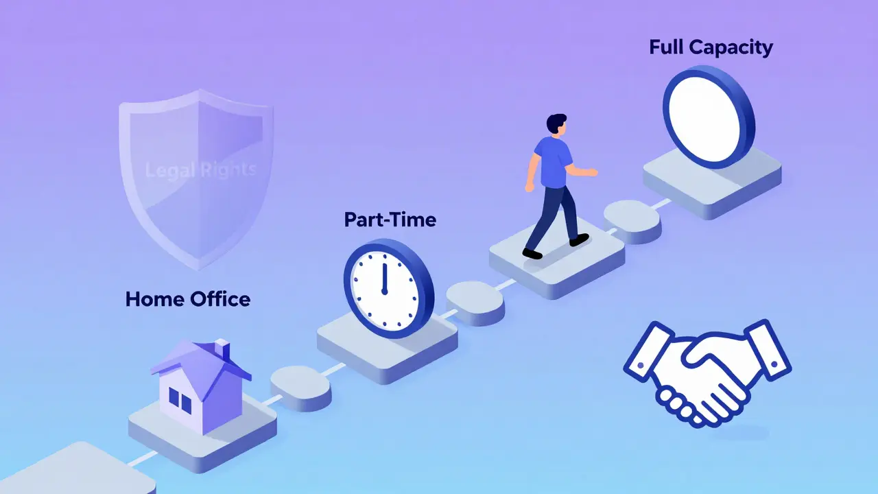 Isometric concept art showing a gradual return-to-work pathway