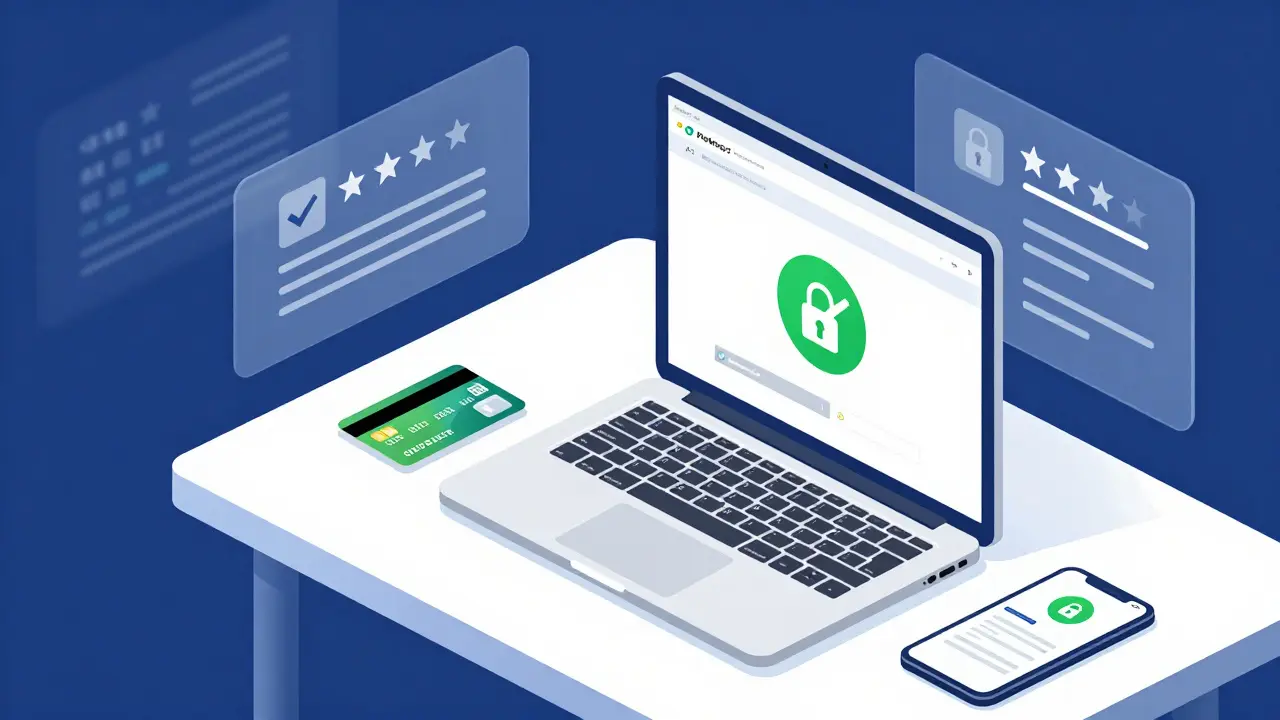 Isometric illustration of safe online pharmacy shopping on laptop