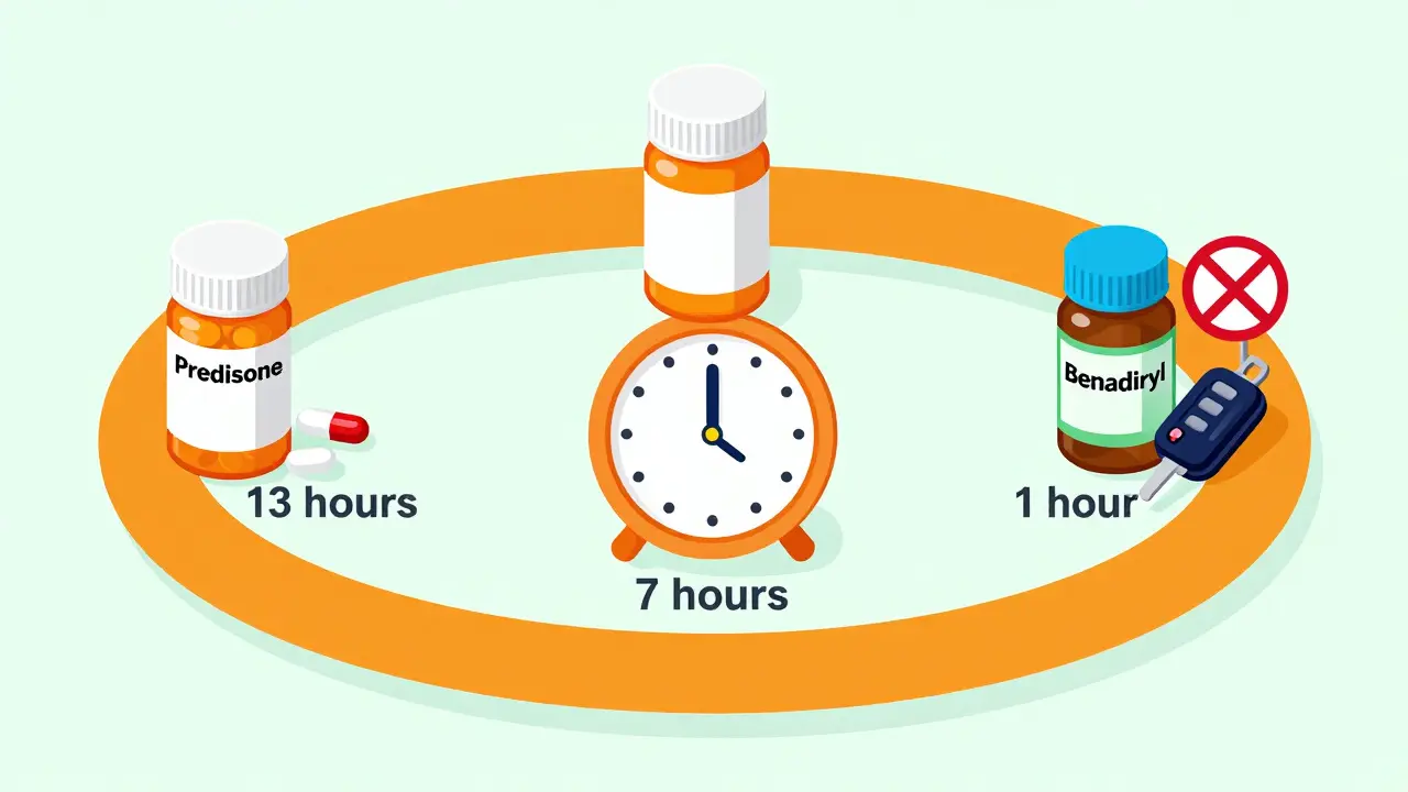Isometric illustration showing the three-step pre-medication timeline with pills