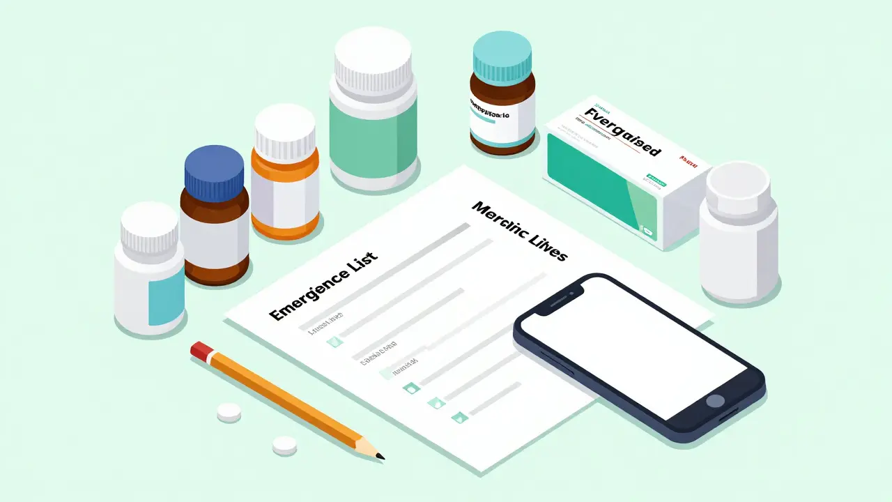 Pill bottles and pencil on table for making med list