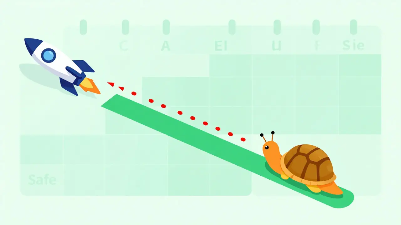 Isometric illustration comparing fast vs slow drug titration schedules visually.