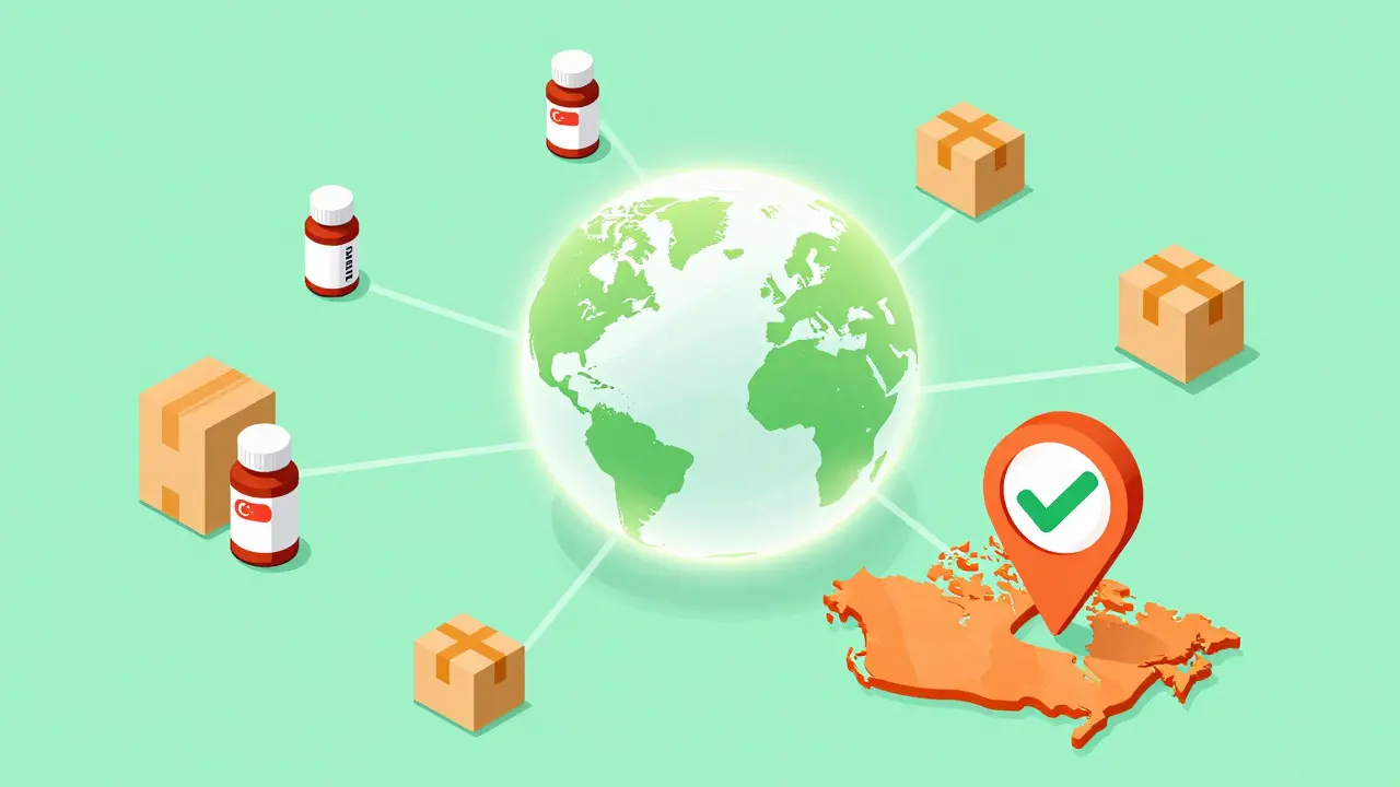 Isometric illustration of global medicine shipping routes