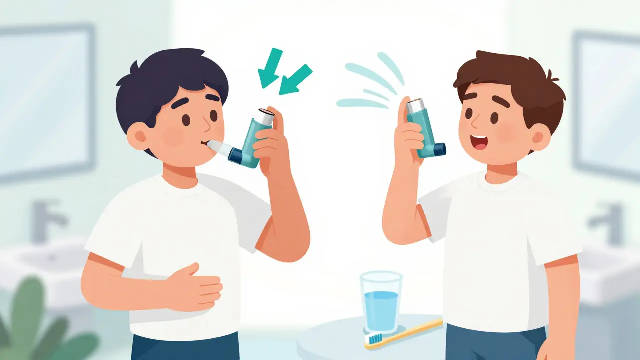 Isometric illustration showing correct MDI and DPI inhaler techniques