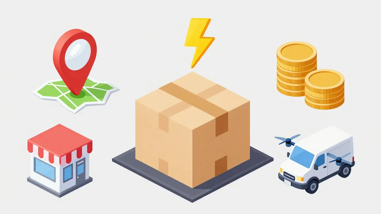Isometric view of pharmacy delivery options and packages