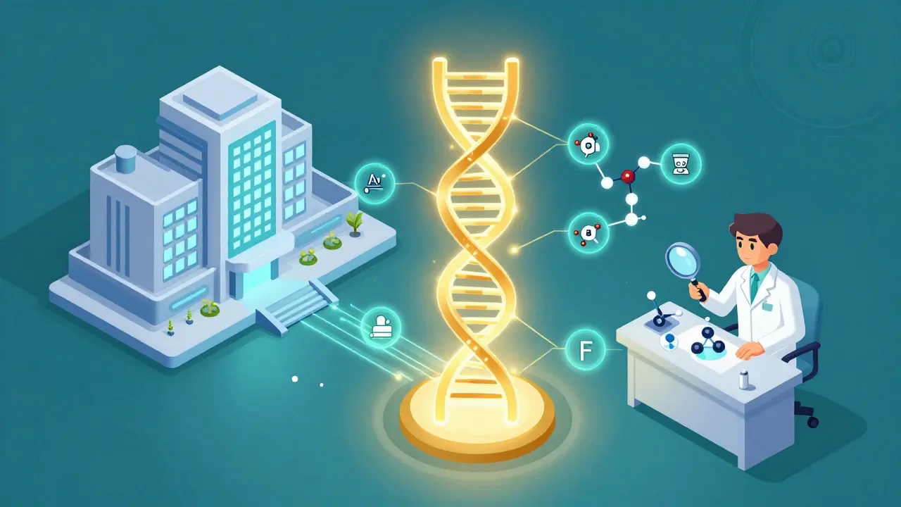 Isometric art of DNA and tech predicting drug safety via genetics