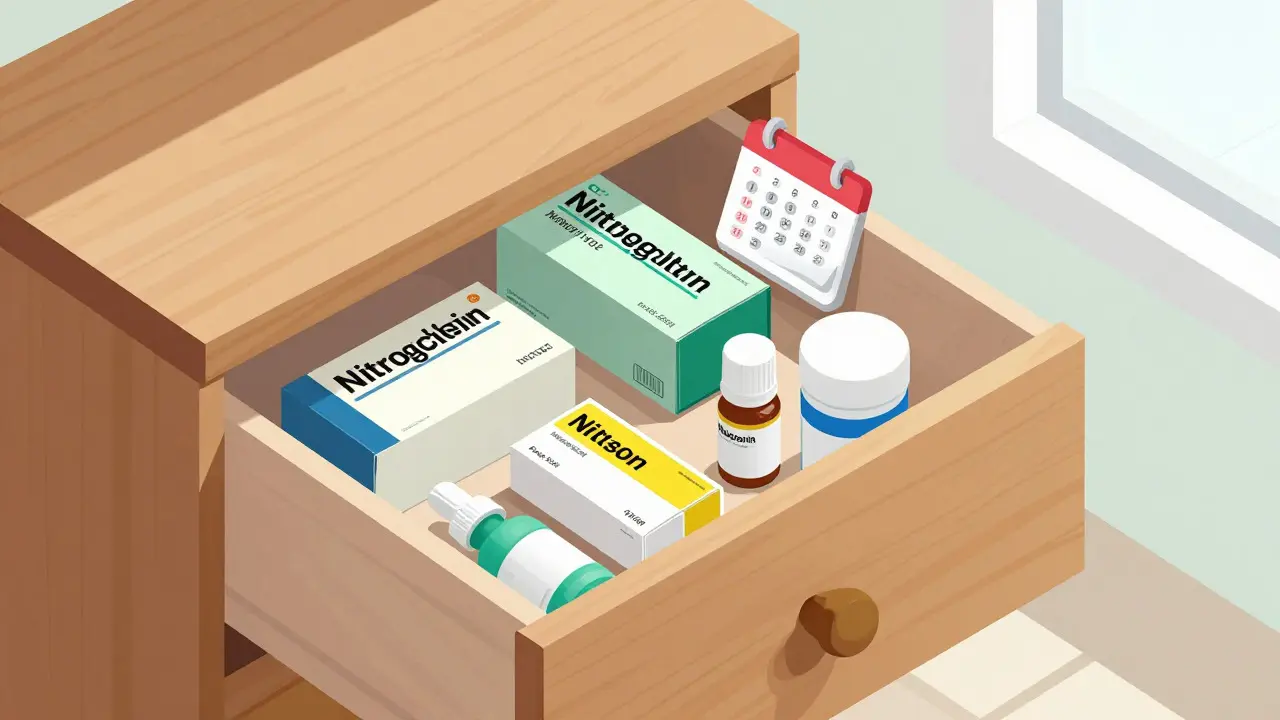 Isometric illustration of safe medication storage in a drawer